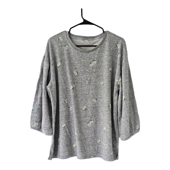 Old navy women's floral blouse size xl gray yellow color round neck 3/4  sleeves - Picture 1 of 7